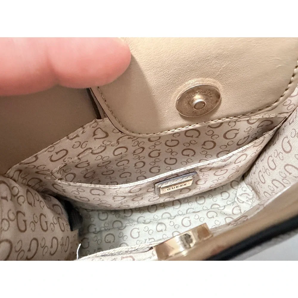 Guess Los Angeles Mini Crossbody Tote Bag Brown Tan Logo Print Satchel Handbag